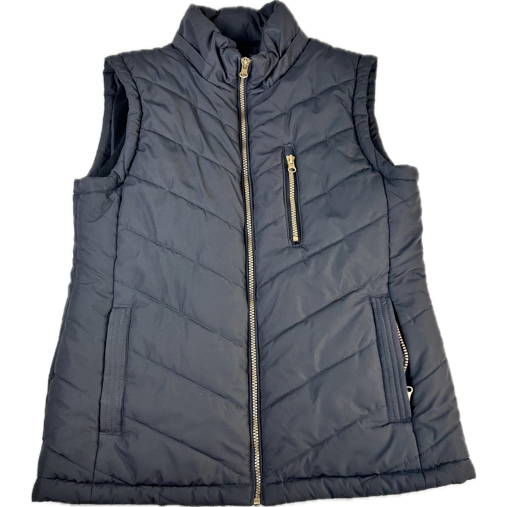 Wantdo Womens Black Puffer Vest Chevron Quilted Full Zip Pockets Size M